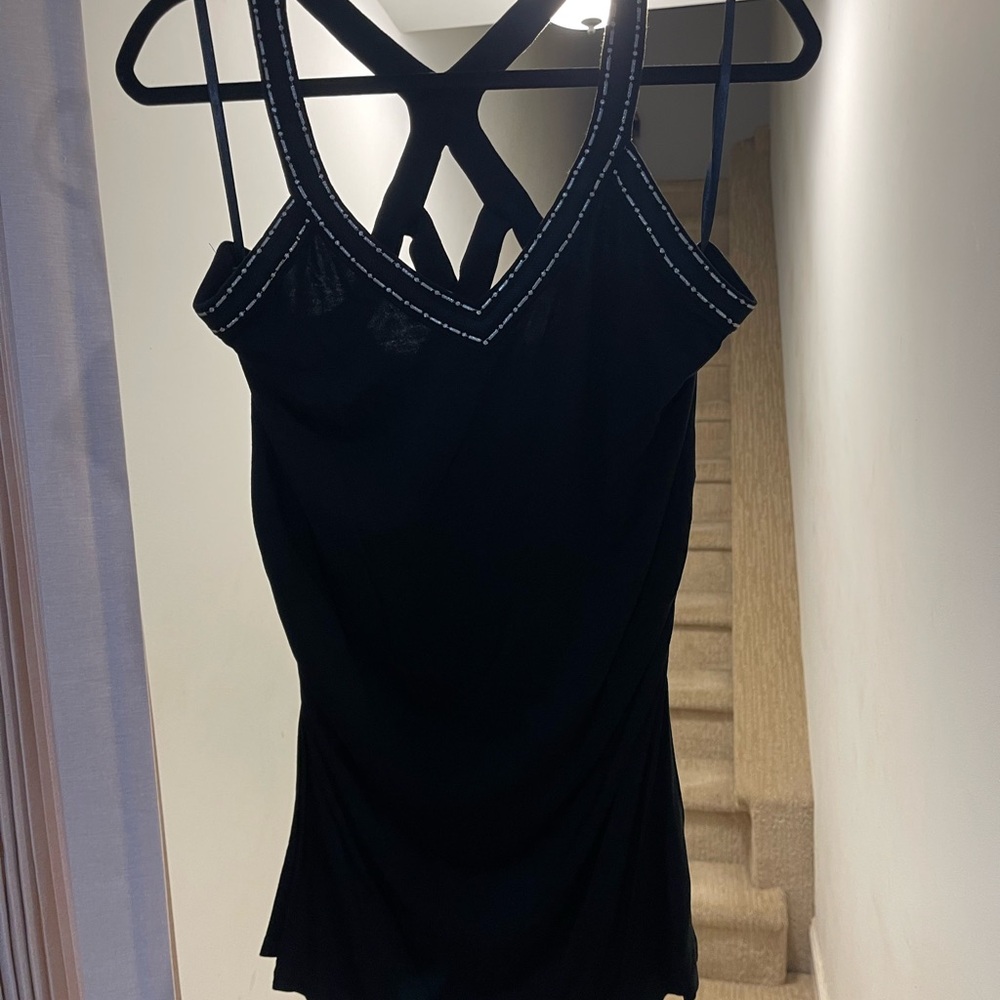 White House Black Market Black Beaded Strap Top